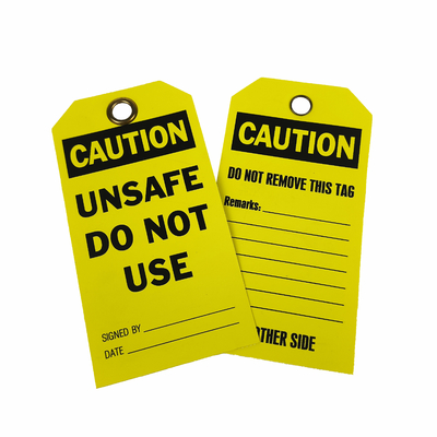 Plastic Caution Tag Vinyl Rectangle Yellow Safety Tag