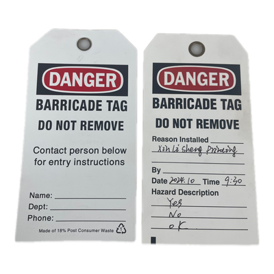 Plastic Tag Danger Barricade Tag Durable PVC for Safety Sign Tag