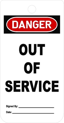 Out Of Service Tag PVC Waterproof Durable Lockout Tag