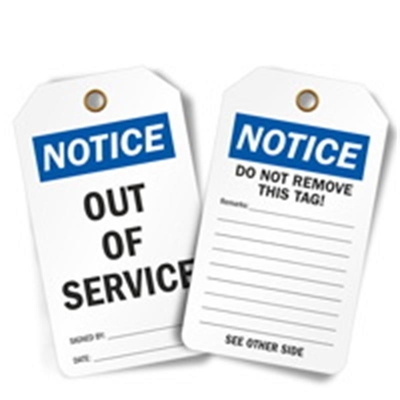 Plastic Tag Notice Out Of Service Tag Polyester Water Resistant Safety Tag