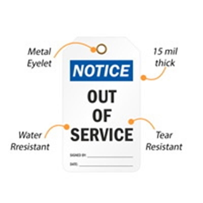 Plastic Tag Notice Out Of Service Tag Polyester Water Resistant Safety Tag