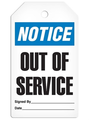 Plastic Tag Notice Out Of Service Tag Polyester Water Resistant Safety Tag