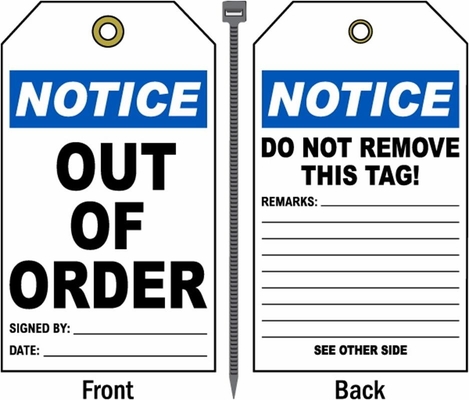 Plastic Tag Notice Out Of Service Tag Polyester Water Resistant Safety Tag