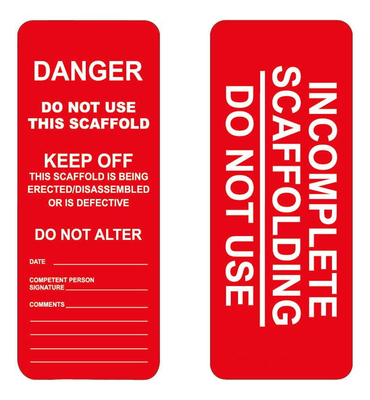 Plastic Safety Tag Polyester Waterproof Durable Lockout  Scaffolding Tag