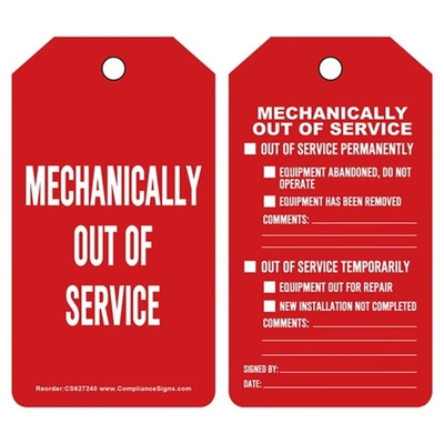 Out of Service Tag Polyester Waterproof Plastic Tag Customized Thickness
