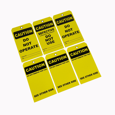 Custom Yellow Caution Tag Polyester Durable Waterproof Safety Tag