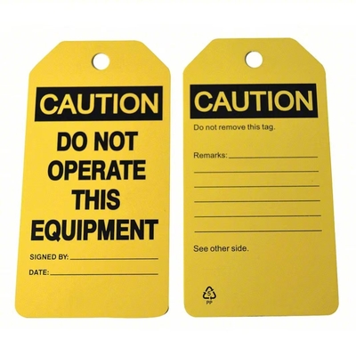 Custom Yellow Caution Tag Polyester Durable Waterproof Safety Tag