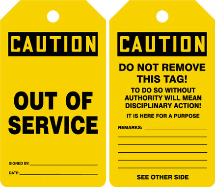 Custom Yellow Caution Tag Polyester Durable Waterproof Safety Tag