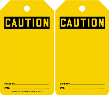 Custom Yellow Caution Tag Polyester Durable Waterproof Safety Tag