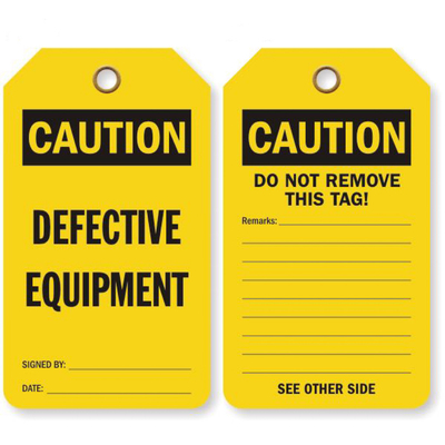 Custom Yellow Caution Tag Polyester Durable Waterproof Safety Tag