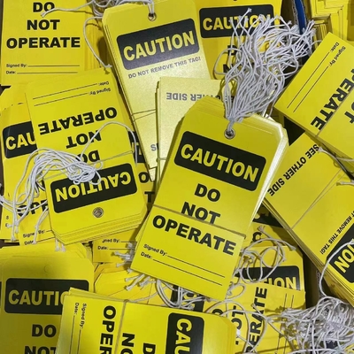 Plastic Caution Tag Yellow Die Cutting Waterproof PVC Safety Tag for Equipment Identification