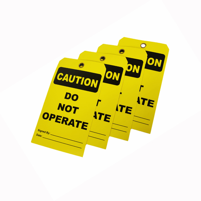 Plastic Caution Tag Yellow Die Cutting Waterproof PVC Safety Tag for Equipment Identification
