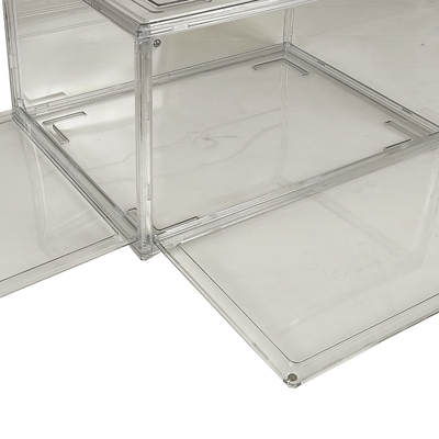 Custom Logo Clear Acrylic Magnetic Shoe Box Foldable Transparent Drop Front Stackable Sneaker Organizer
