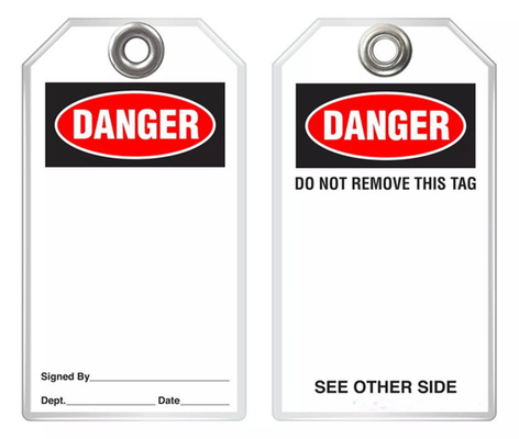 Plastic Danger Tag Waterproof  Rectangle Writable Plastic Tag