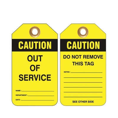 Caution Tag Vinyl Yellow and Black Tag Roll  Double Side Printed Logo for Warning Lockout Sign
