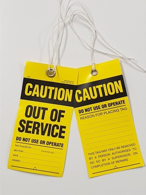 Caution Tag Vinyl Yellow and Black Tag Roll  Double Side Printed Logo for Warning Lockout Sign