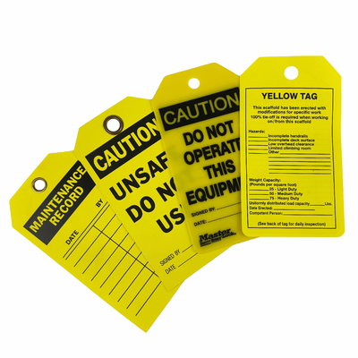 Caution Tag Vinyl Yellow and Black Tag Roll  Double Side Printed Logo for Warning Lockout Sign
