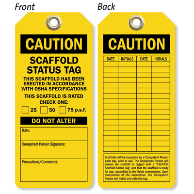 Scaffolding Safety Tag Polyester Waterproof Durable Lockout Tag