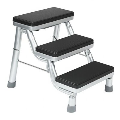 سلم بدرجتين، تصميم متين وخفيف الوزن وقابل للطي، سطح غير قابل للانزلاق، مسند قدم منزلي مناسب للمطبخ والحمام