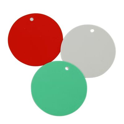 علامات دائرية من البلاستيك PVC ملونة بشعار مطبوع حسب الطلب، مقاومة للماء